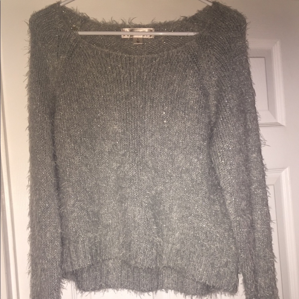 Gray fluffy sweater